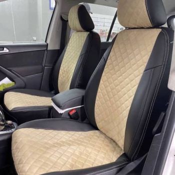 Авточехлы Автопилот черный бежевый алькантара Ромб